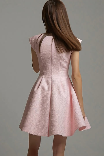 Pink A Line Mini Work Dress with 3D Flower